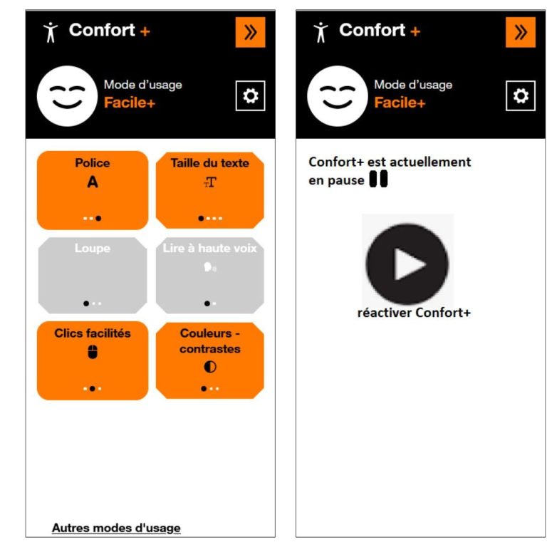 visuel de l'interface Confort +