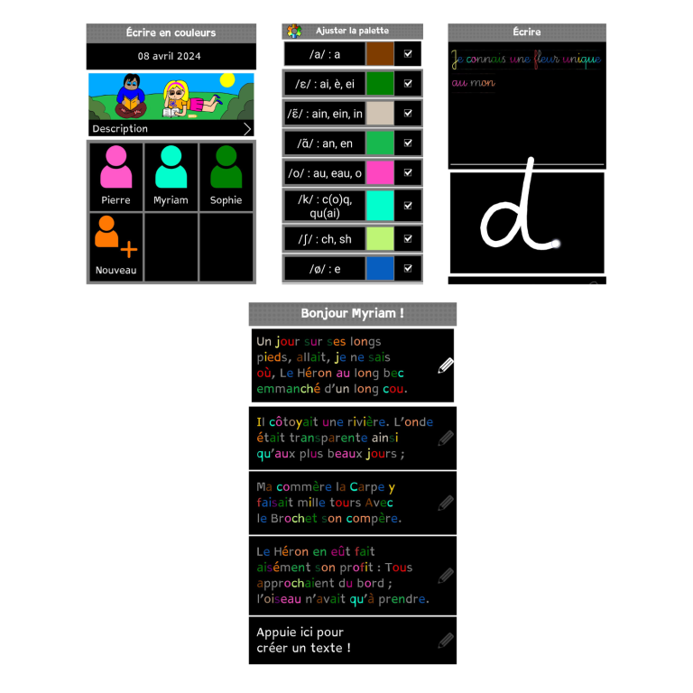 Visuel de l'interface ecrire en couleurs